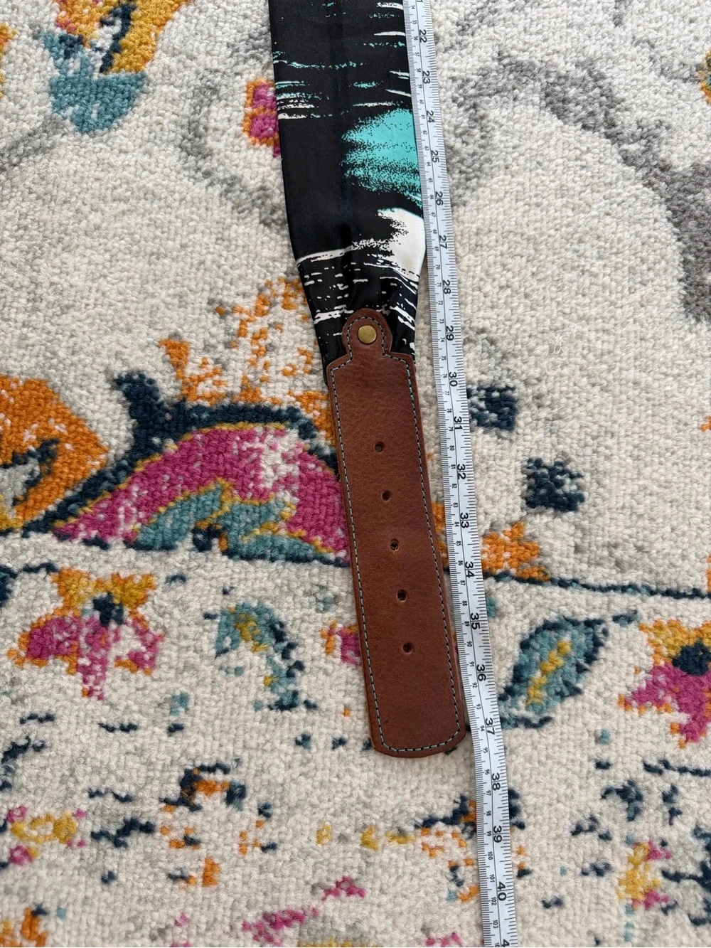 Anthropologie Fluidity Brown Leather and Abstract Fabric Blue Patterned Belt